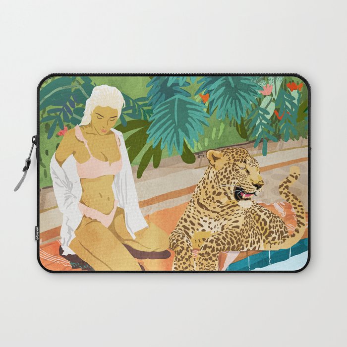 The Wild Side, Human & Nature Connection, Woman With Cheetah Cat, Tiger Painting Laptop Sleeve Gallery Image 1