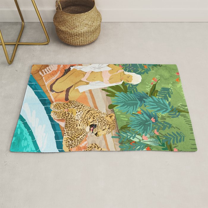 The Wild Side, Human & Nature Connection, Woman With Cheetah Cat, Tiger Painting Rug Gallery Image 1