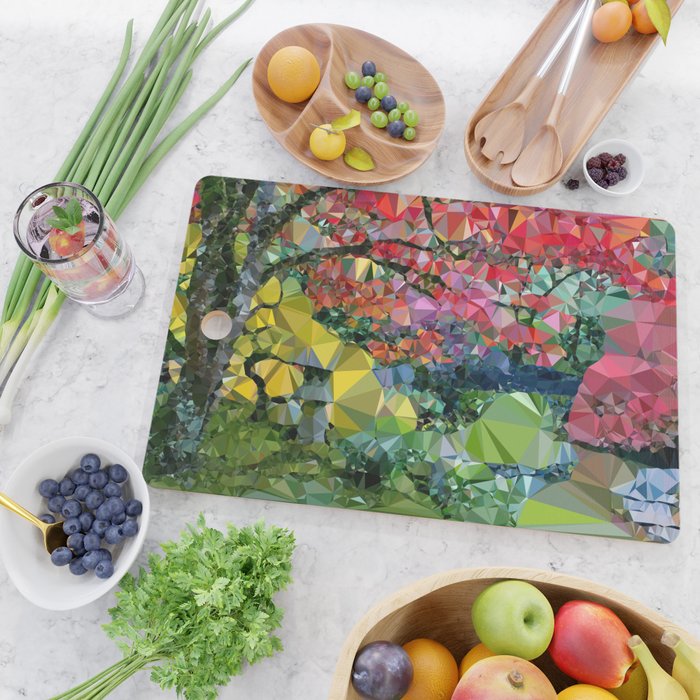 Garden Landscape Low Poly Geometric Triangle Art Cutting Board Gallery Image 2