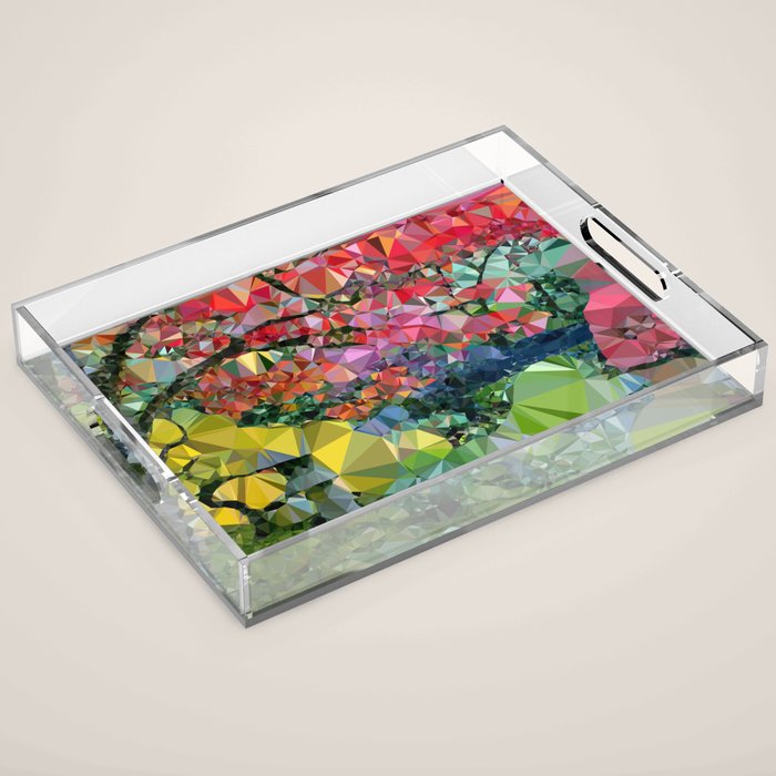 Garden Landscape Low Poly Geometric Triangle Art Acrylic Tray Gallery Image 1