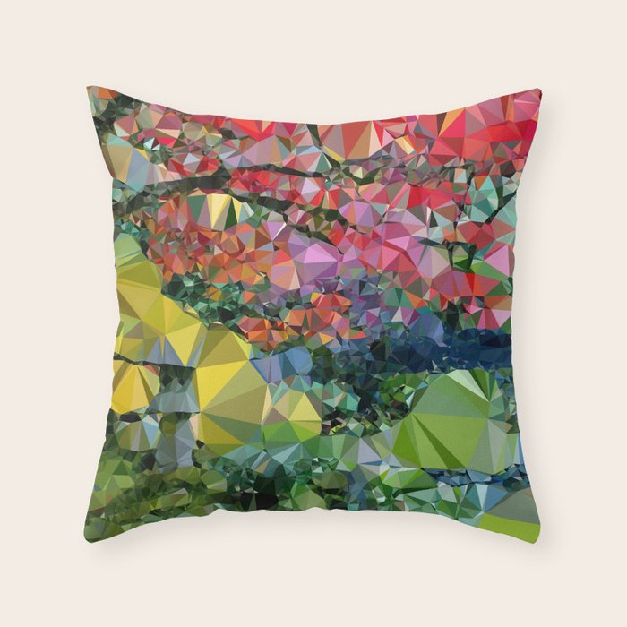 Garden Landscape Low Poly Geometric Triangle Art Throw Pillow Gallery Image 6