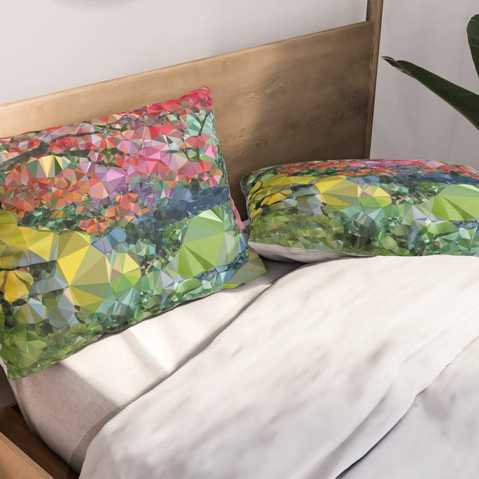 Garden Landscape Low Poly Geometric Triangle Art Pillow Sham Gallery Image 2