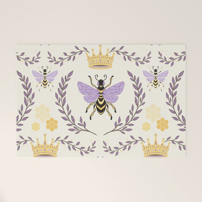 Queen Bee - Lavander Purple and Yellow Welcome Mat Gallery Image 1