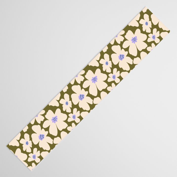 Retro Daisy - cream, purple and dark olive  Table Runner Gallery Image 3