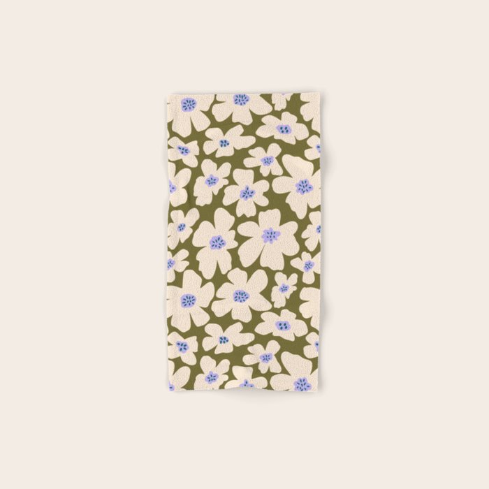 Retro Daisy - cream, purple and dark olive  Bath Towel Gallery Image 1