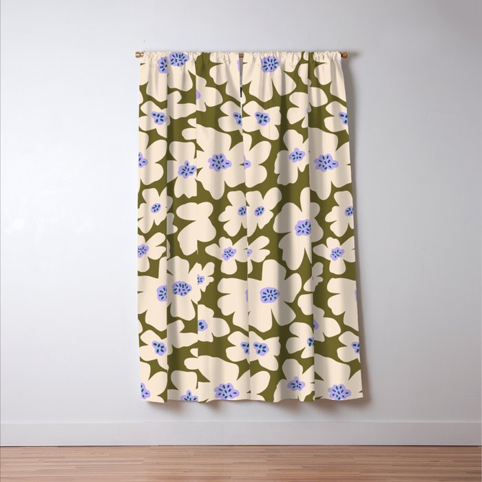 Retro Daisy - cream, purple and dark olive  Window Curtain Gallery Image 3