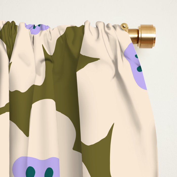 Retro Daisy - cream, purple and dark olive  Window Curtain Gallery Image 2
