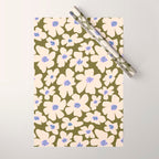 Retro Daisy - cream, purple and dark olive  Wrapping Paper Gallery Image 1