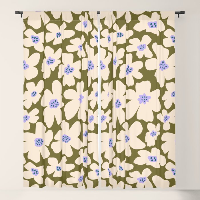 Retro Daisy - cream, purple and dark olive  Window Curtain Gallery Image 1