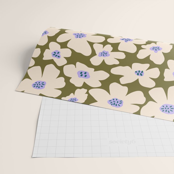 Retro Daisy - cream, purple and dark olive  Wrapping Paper Gallery Image 2