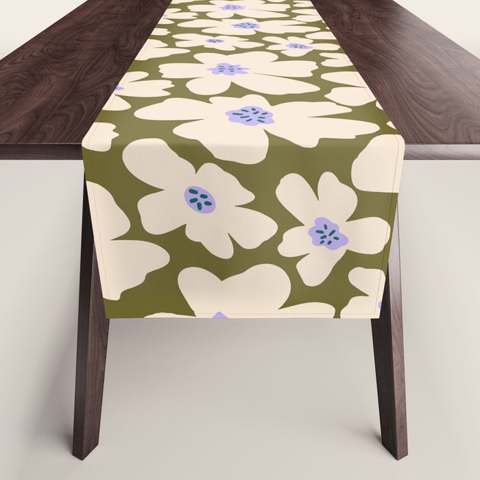 Retro Daisy - cream, purple and dark olive  Table Runner Gallery Image 1