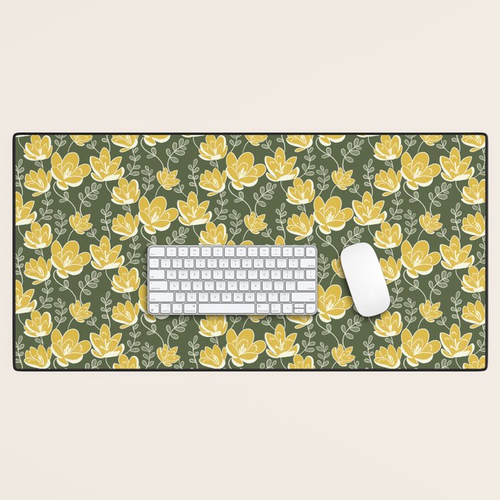 Gold on Green Blooms Desk Mat Gallery Image 1