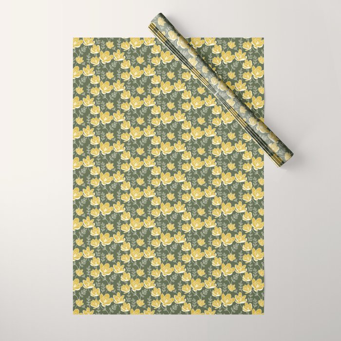 Gold on Green Blooms Wrapping Paper Gallery Image 1