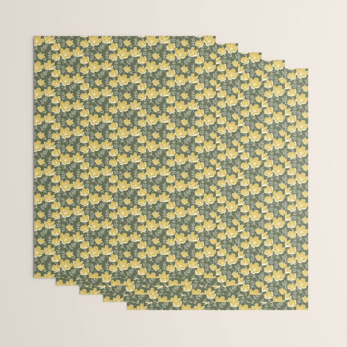Gold on Green Blooms Wrapping Paper Gallery Image 3