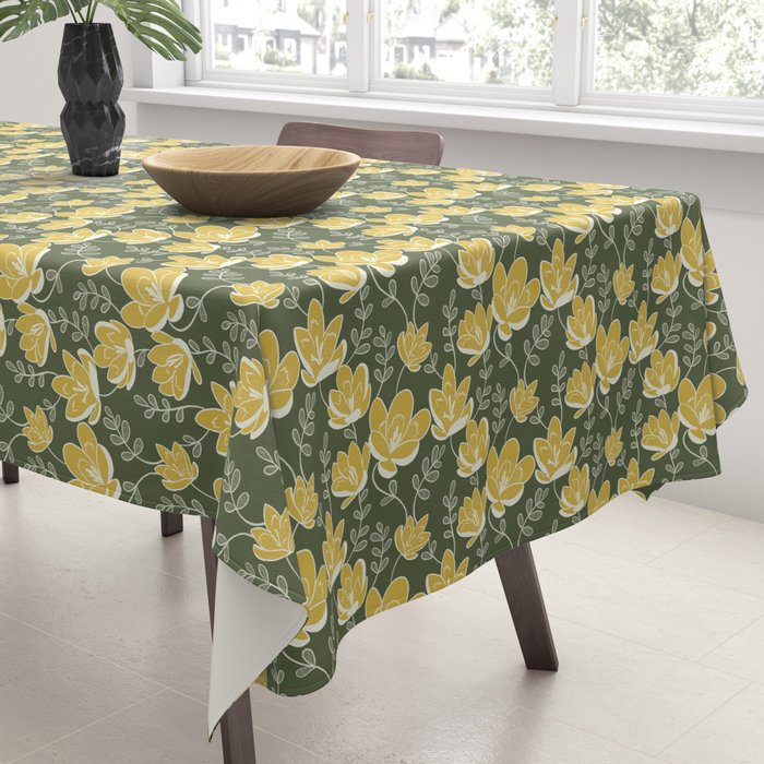 Gold on Green Blooms Tablecloth Gallery Image 3