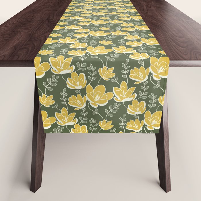 Gold on Green Blooms Table Runner Gallery Image 1