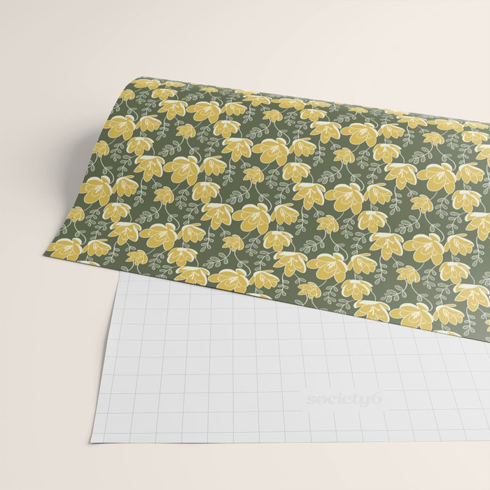 Gold on Green Blooms Wrapping Paper Gallery Image 2