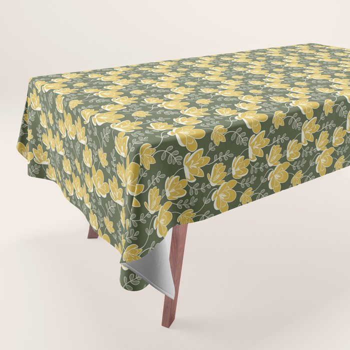 Gold on Green Blooms Tablecloth Gallery Image 1