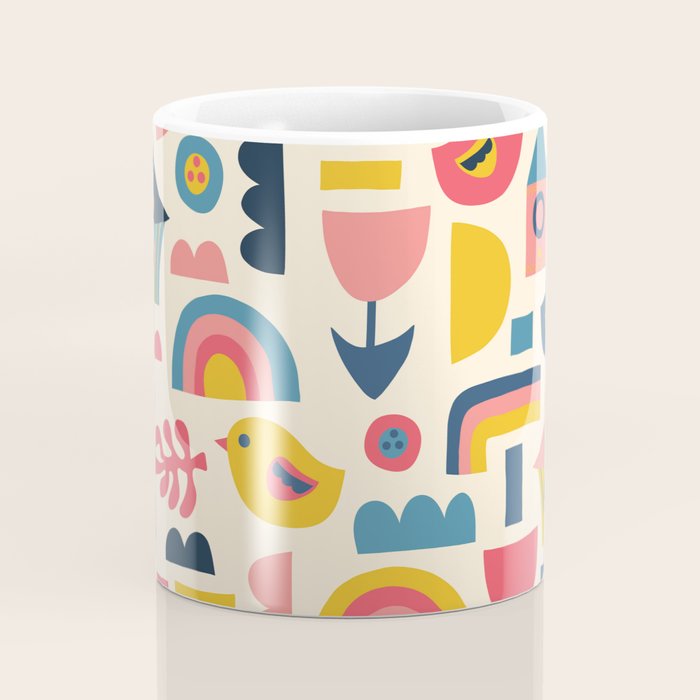 Scandinavian Birds Flowers Rainbows Kids Pattern Coffee Mug Gallery Image 4