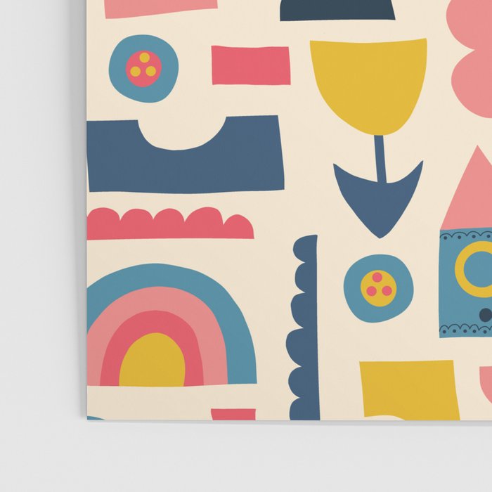 Scandinavian Birds Flowers Rainbows Kids Pattern Poster Gallery Image 3
