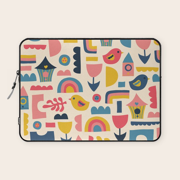 Scandinavian Birds Flowers Rainbows Kids Pattern Laptop Sleeve Gallery Image 1