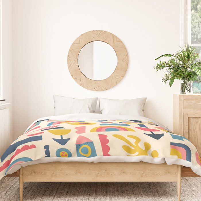 Scandinavian Birds Flowers Rainbows Kids Pattern Duvet Cover Gallery Image 3