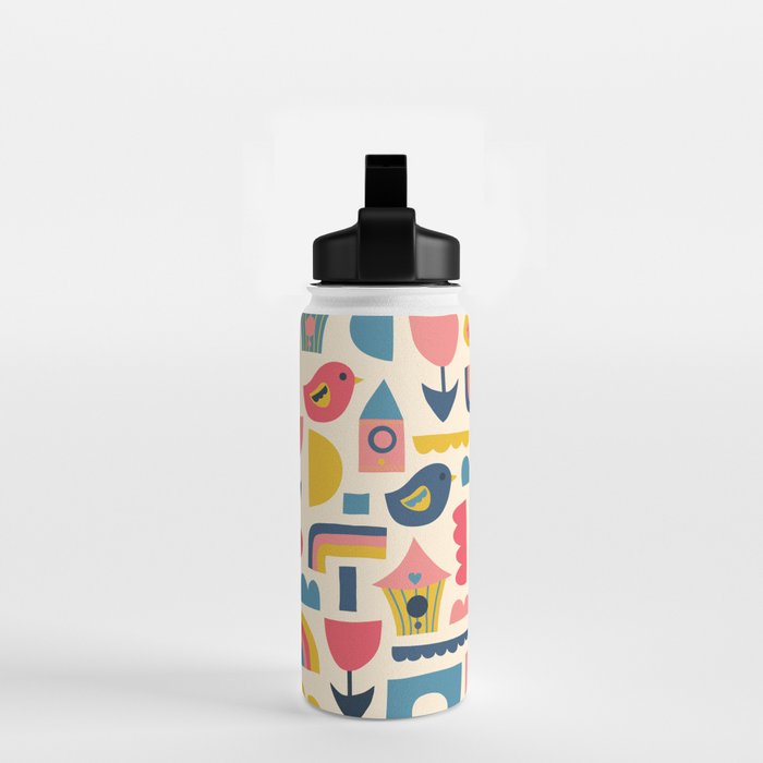 Scandinavian Birds Flowers Rainbows Kids Pattern Water Bottle Gallery Image 2