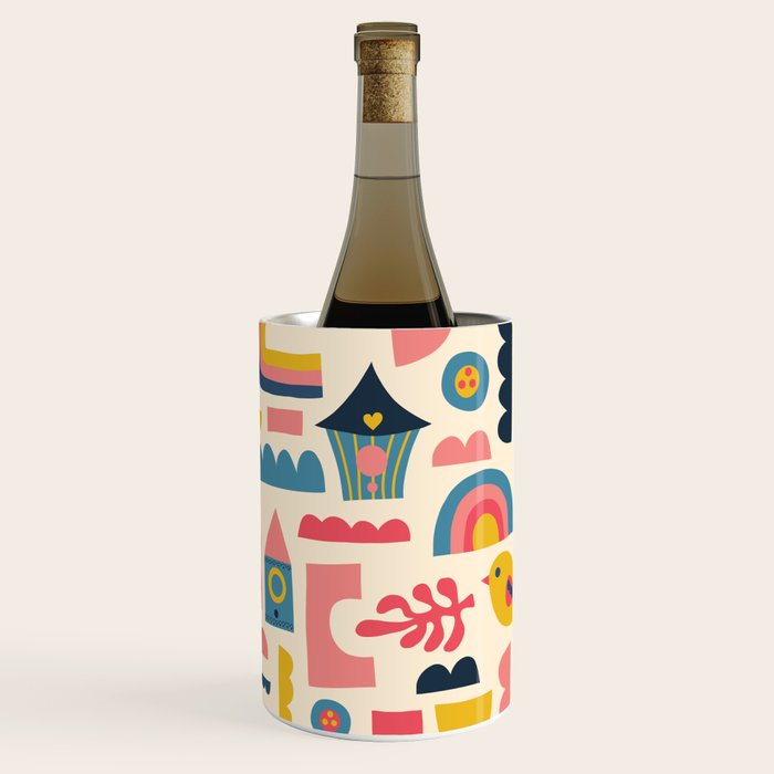 Scandinavian Birds Flowers Rainbows Kids Pattern Wine Chiller Gallery Image 2