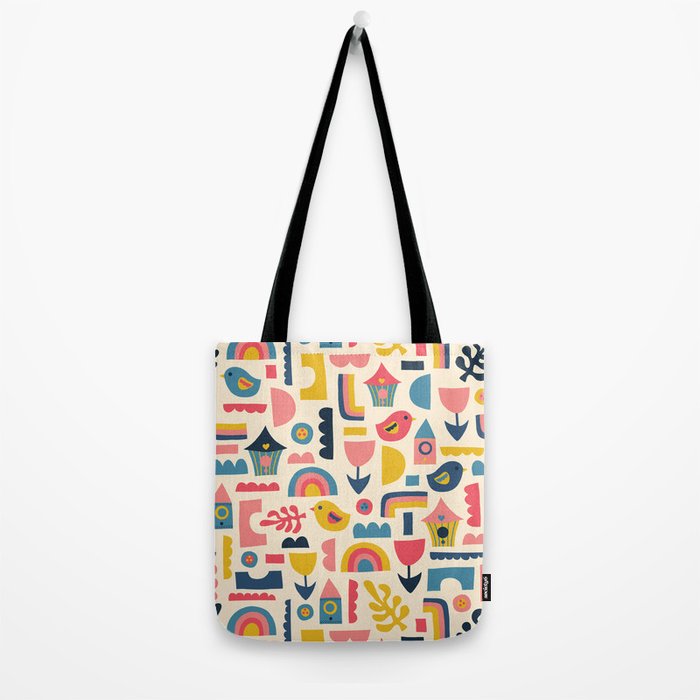 Scandinavian Birds Flowers Rainbows Kids Pattern Tote Bag Gallery Image 2