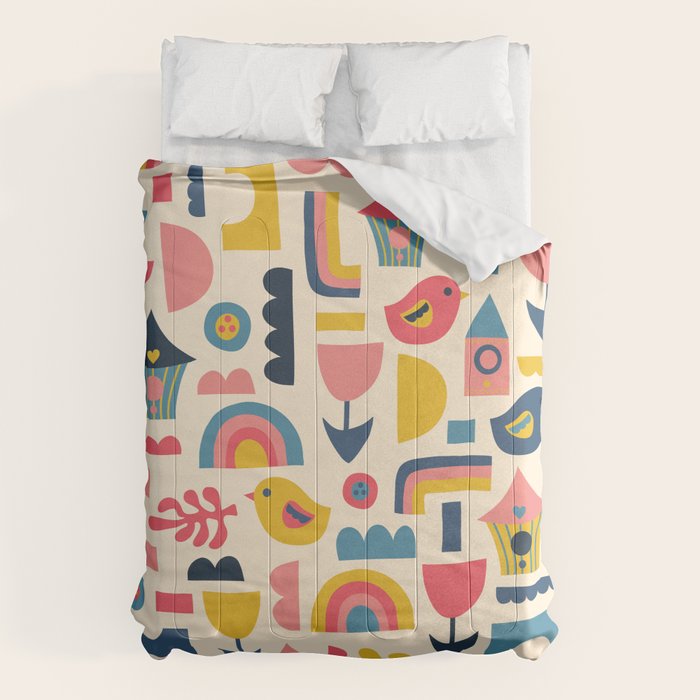 Scandinavian Birds Flowers Rainbows Kids Pattern Comforter Gallery Image 6