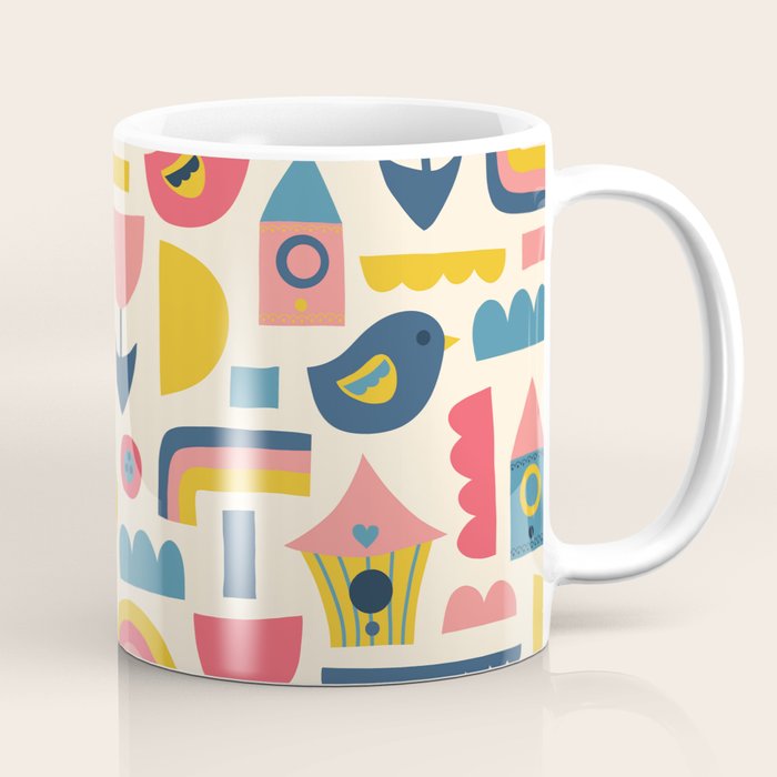 Scandinavian Birds Flowers Rainbows Kids Pattern Coffee Mug Gallery Image 1