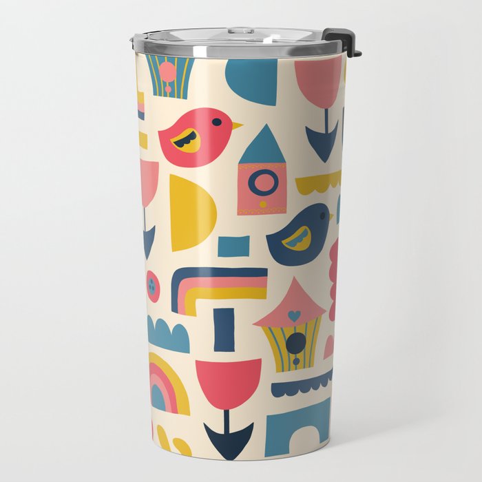 Scandinavian Birds Flowers Rainbows Kids Pattern Travel Mug Gallery Image 2