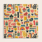 Scandinavian Birds Flowers Rainbows Kids Pattern Wood Wall Art Gallery Image 1