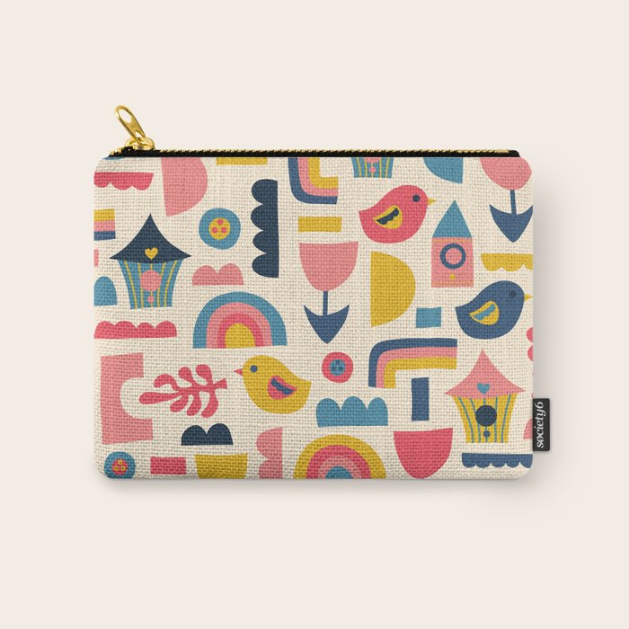 Scandinavian Birds Flowers Rainbows Kids Pattern Carry All Pouch Gallery Image 1