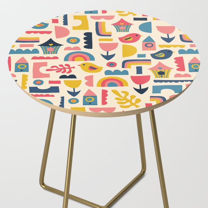 Scandinavian Birds Flowers Rainbows Kids Pattern Side Table Gallery Image 2