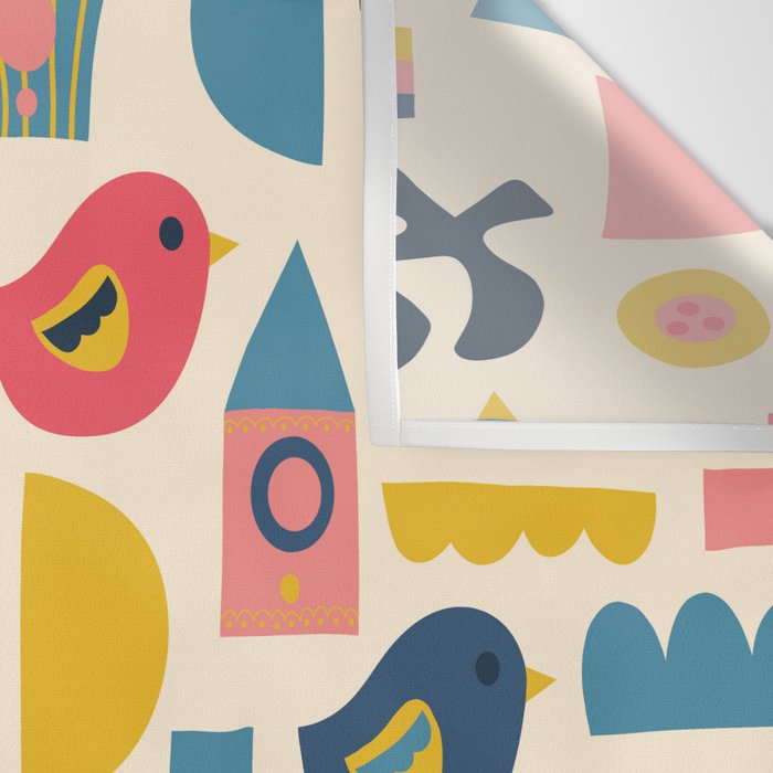 Scandinavian Birds Flowers Rainbows Kids Pattern Wall Tapestry Gallery Image 3