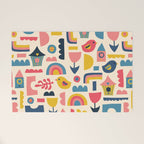 Scandinavian Birds Flowers Rainbows Kids Pattern Welcome Mat Gallery Image 1