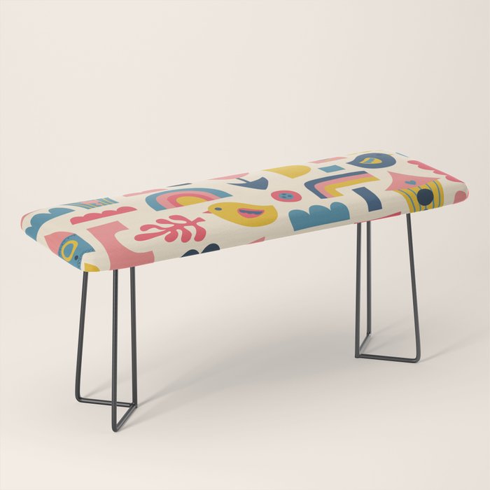 Scandinavian Birds Flowers Rainbows Kids Pattern Bench Gallery Image 1