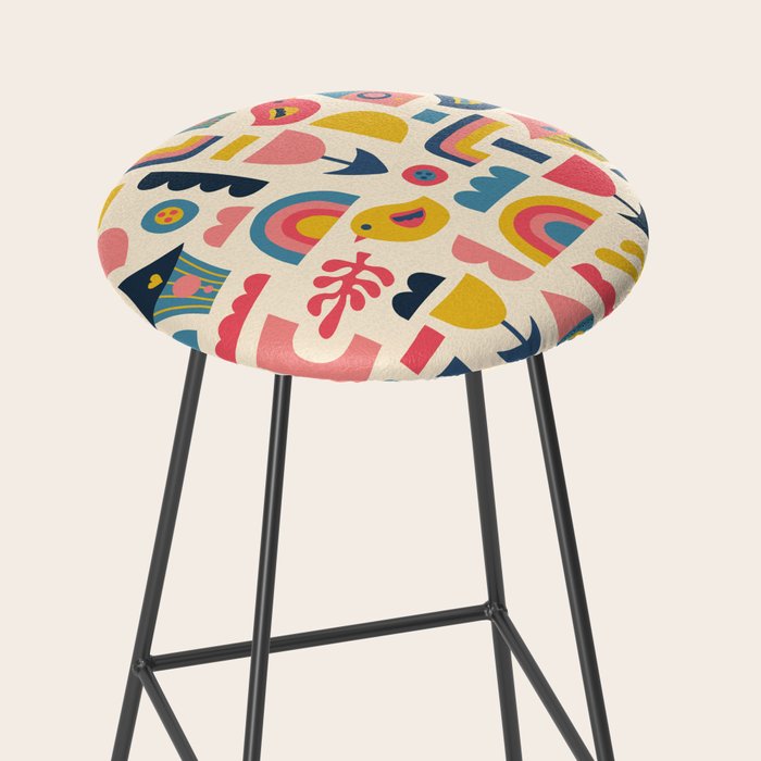Scandinavian Birds Flowers Rainbows Kids Pattern Stool Gallery Image 2