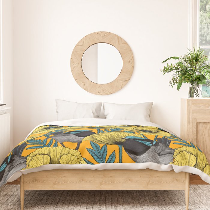 Fairy wren and poppies in yellow Duvet Cover Gallery Image 3