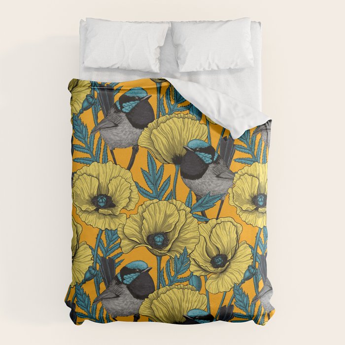 Fairy wren and poppies in yellow Duvet Cover Gallery Image 6