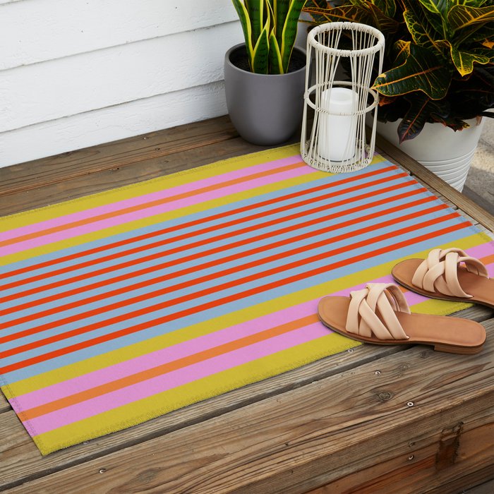 Bold Color Stripes Play Summer Bright Pattern 1 Outdoor Rug Gallery Image 2