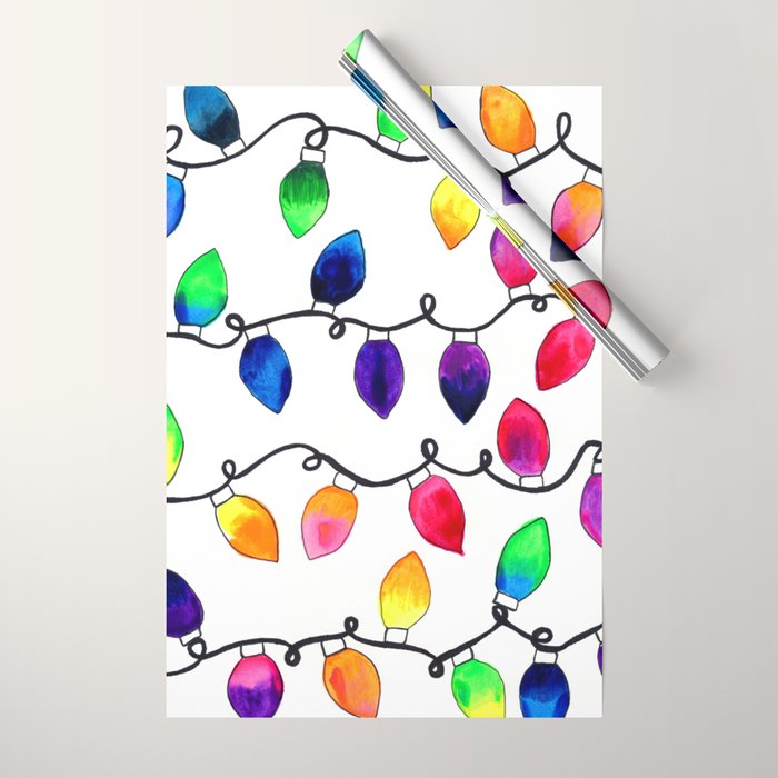 Colorful Christmas Holiday Light Bulbs Wrapping Paper Gallery Image 1