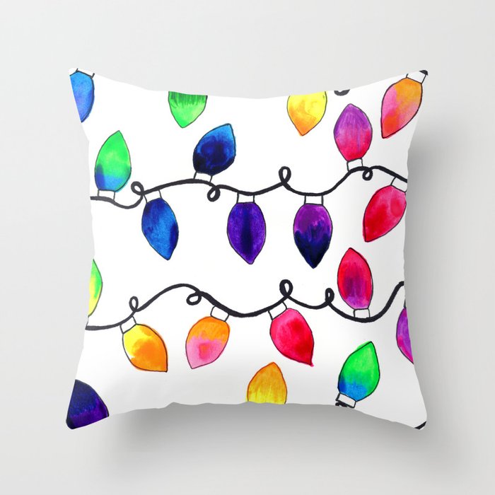 Colorful Christmas Holiday Light Bulbs Throw Pillow Gallery Image 6