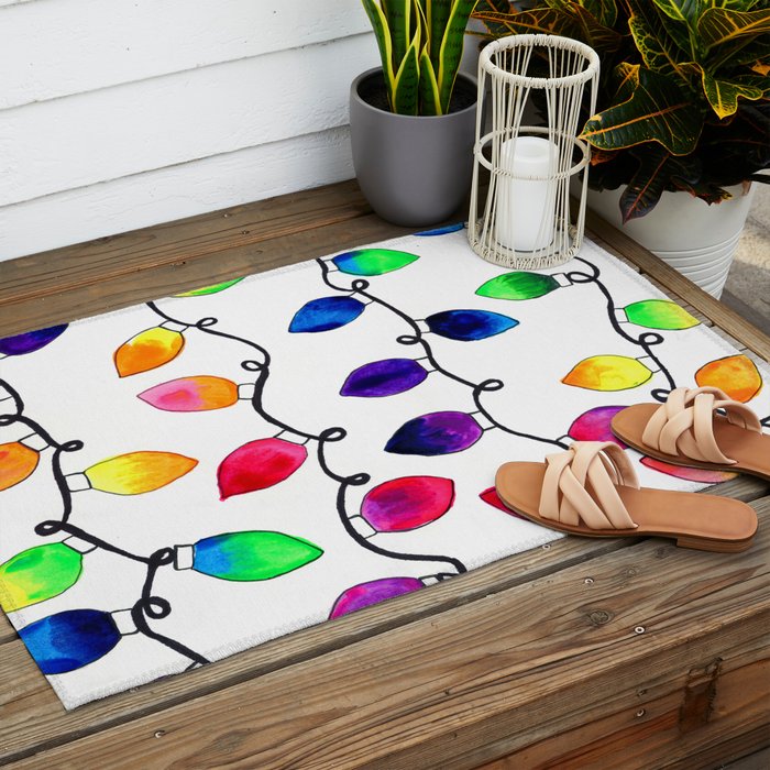 Colorful Christmas Holiday Light Bulbs Outdoor Rug Gallery Image 2