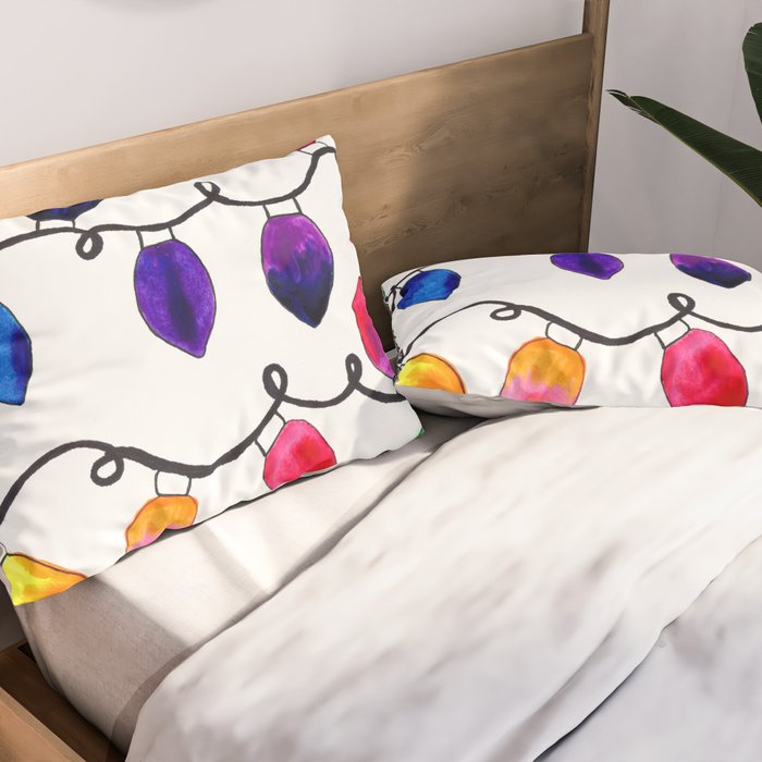 Colorful Christmas Holiday Light Bulbs Pillow Sham Gallery Image 2