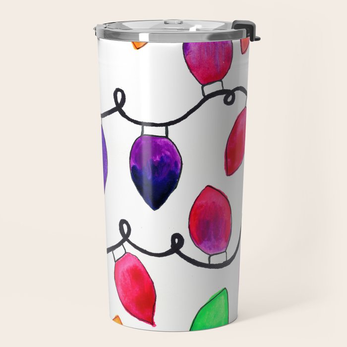 Colorful Christmas Holiday Light Bulbs Travel Mug Gallery Image 2