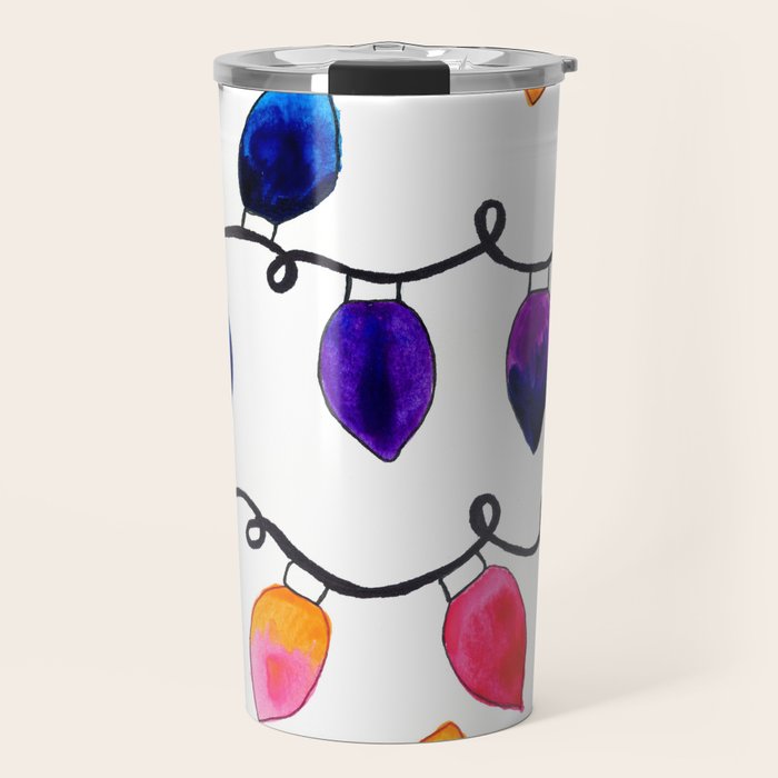 Colorful Christmas Holiday Light Bulbs Travel Mug Gallery Image 1