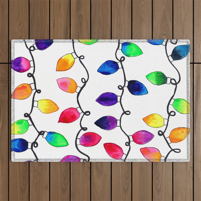 Colorful Christmas Holiday Light Bulbs Outdoor Rug Gallery Image 1