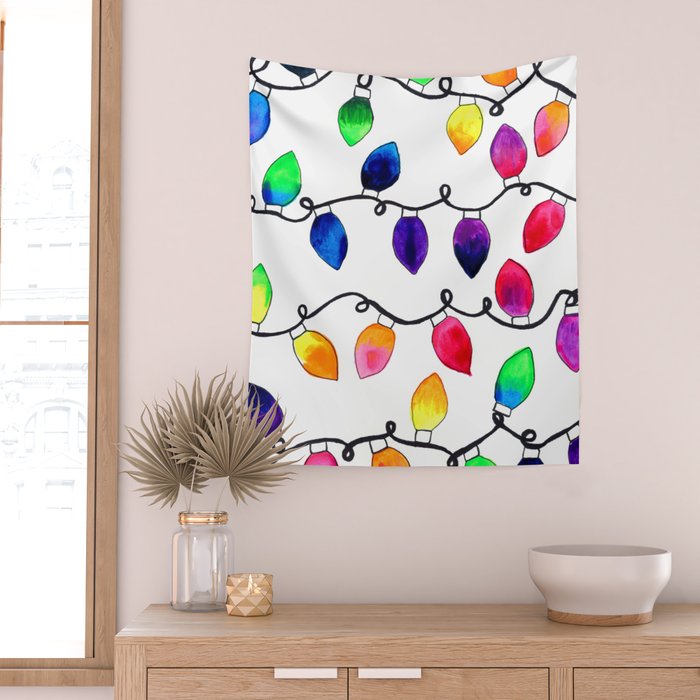 Colorful Christmas Holiday Light Bulbs Wall Tapestry Gallery Image 2